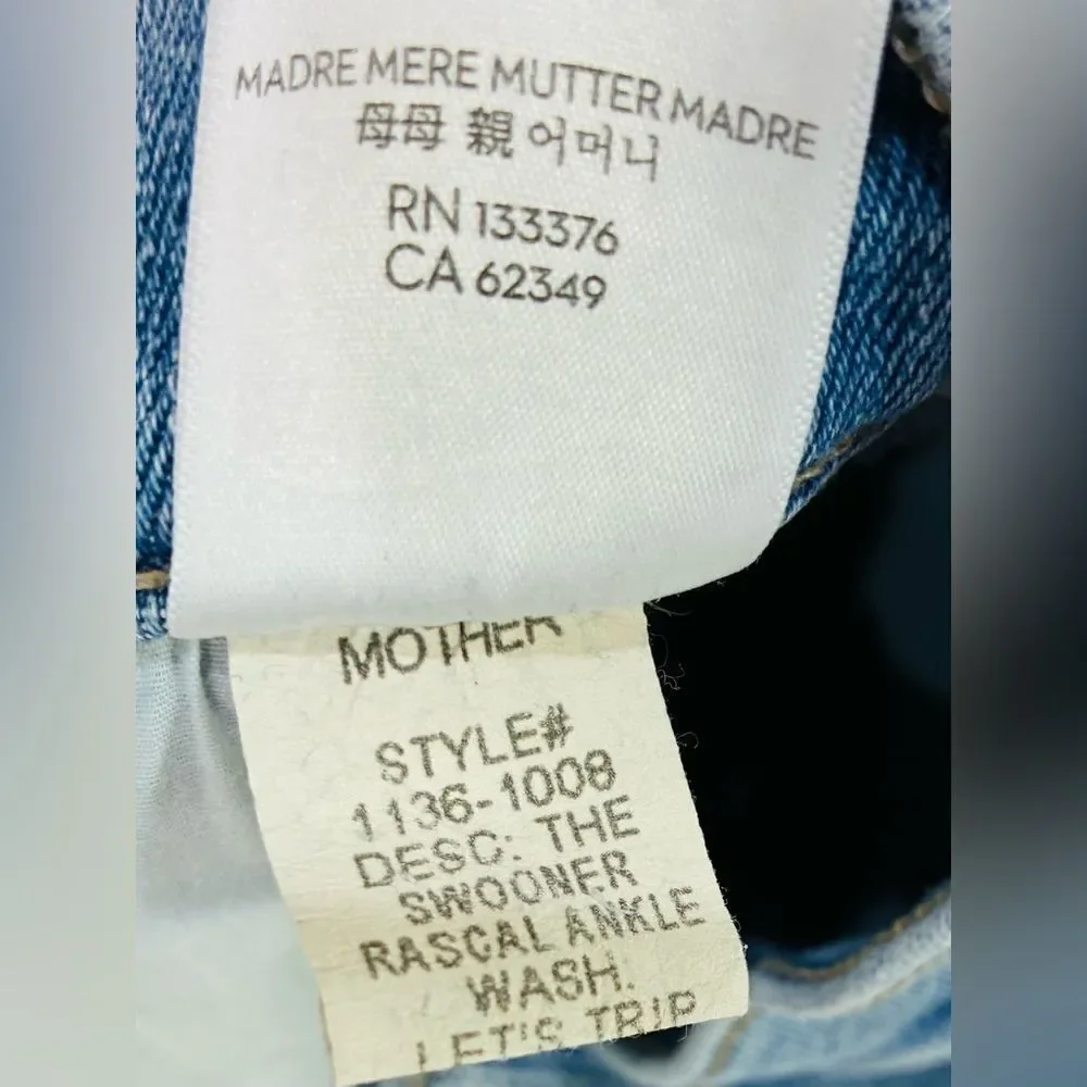 MOTHER The Swooner Rascal Ankle Jeans Size 27x28 High Rise Stretch Denim Jeans